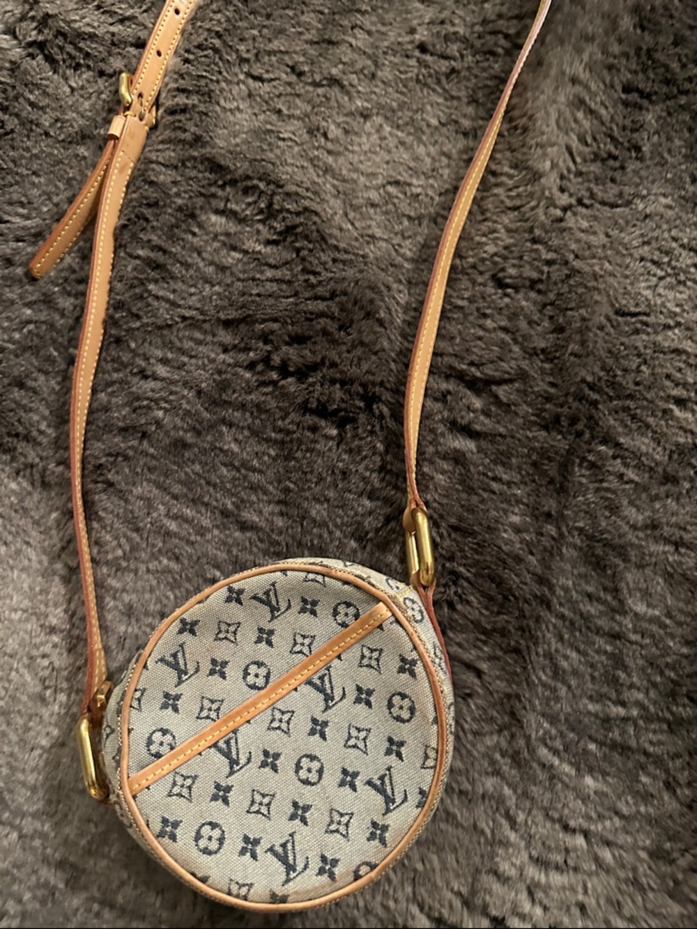 Louis Vuitton Blue Monogram Round Crossbody with Tan Trim